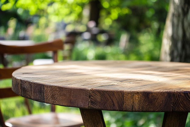 Photo wooden table with blurred nature background