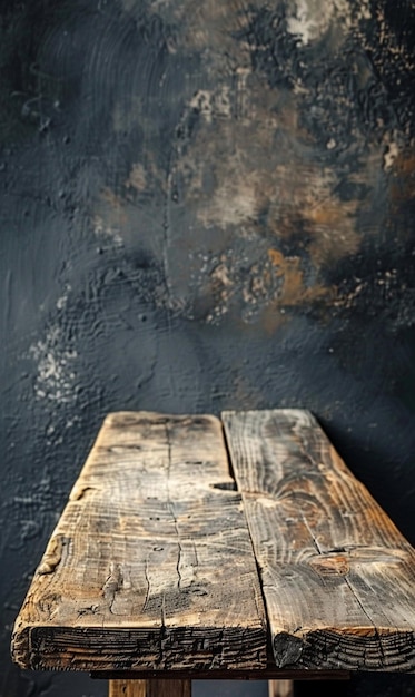 Photo a wooden table with a brick wall and a brick wall behind it