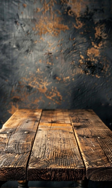 Photo a wooden table with a brick wall and a brick wall behind it