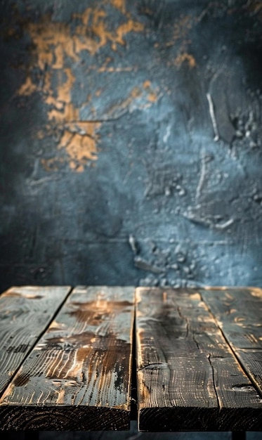 Photo a wooden table with a brick wall and a brick wall behind it