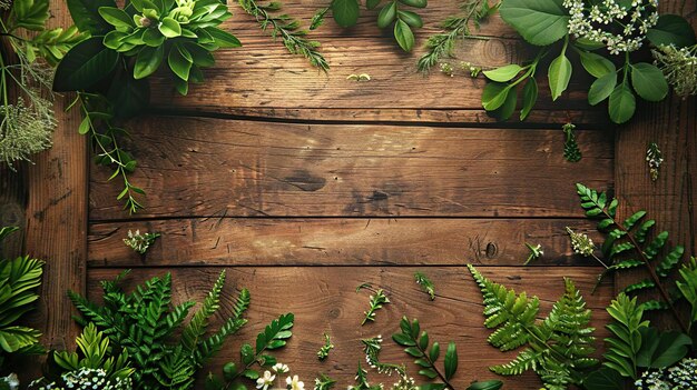 Photo a wooden table with a bunch of plants on it