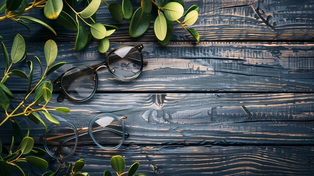 Photo a wooden table with a bunch of scissors and a plant on it