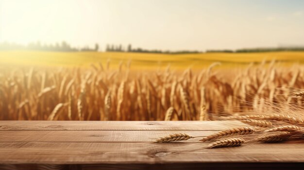 A wooden table with a bunch of wheat on top of it Generative AI