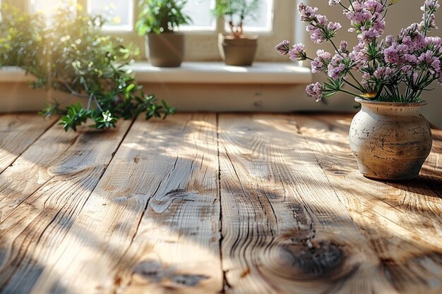 Photo wooden table with catchy environment