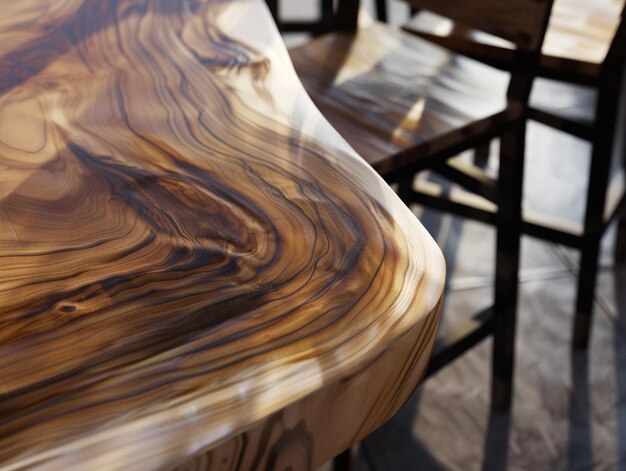 Photo a wooden table with a chair and a chair with a brown and black color