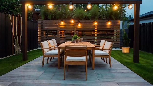 a wooden table with chairs and a plant on it