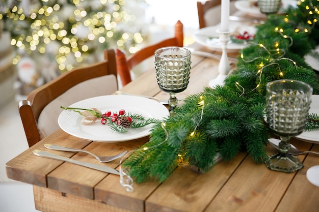 Wooden table with Christmas decoration