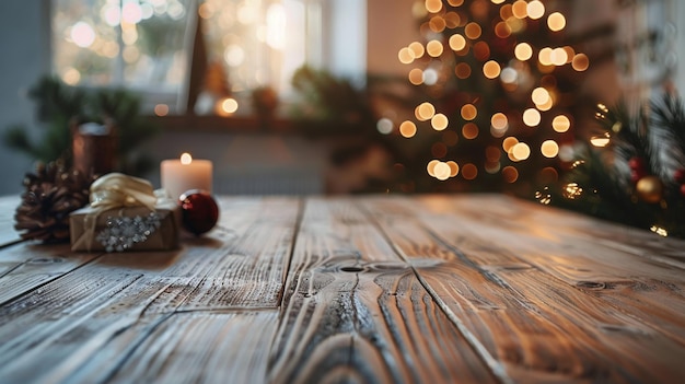 Wooden Table With Christmas Tree