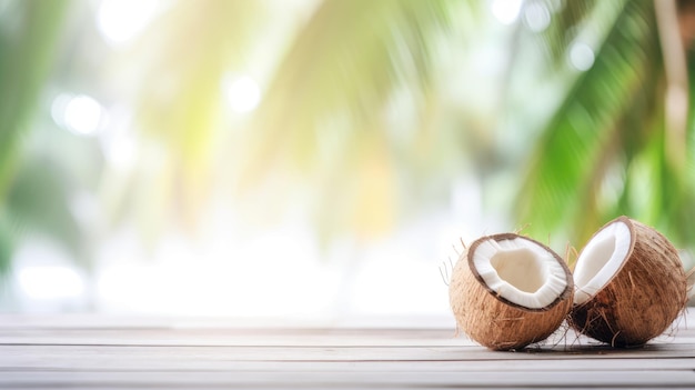 Wooden table with coconut For product presentation