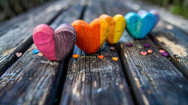 Photo a wooden table with crayons on it and a heart shaped piece of paper on it