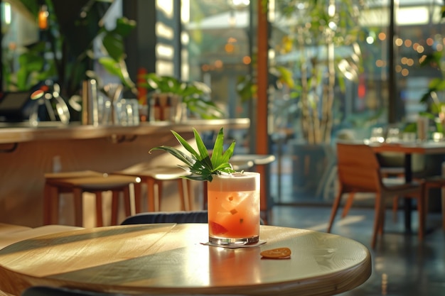 Wooden table with drink