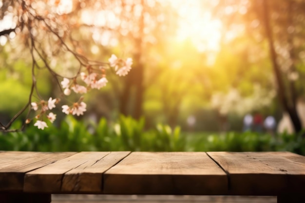 Wooden table with a flowery background