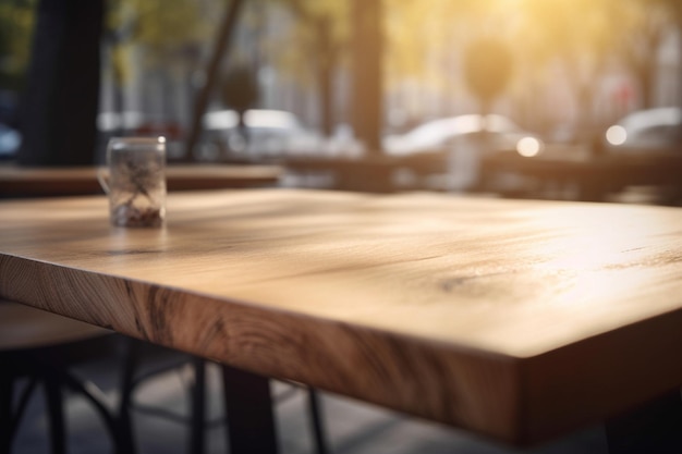 A wooden table with a glass on it and the word coffee on it.