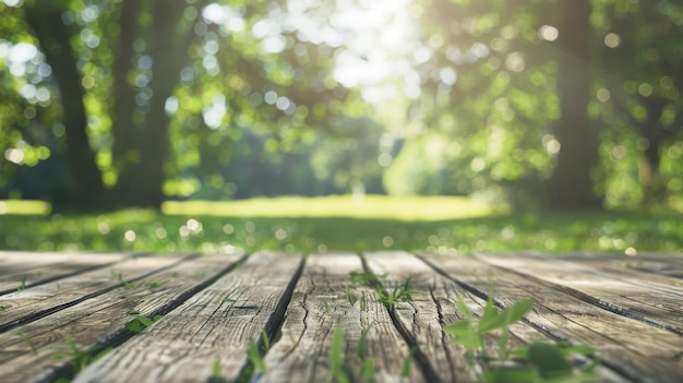 Wooden Table With Grass