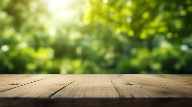 A wooden table with a green background