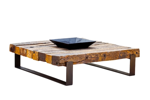 Wooden table with iron foot