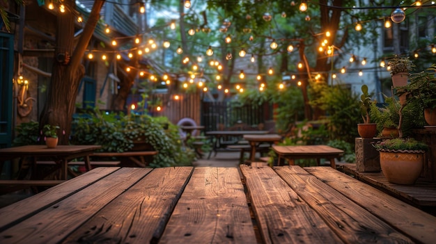 Wooden Table With Lots of Lights