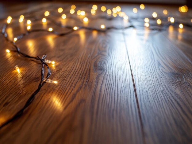 Photo wooden table with many lights