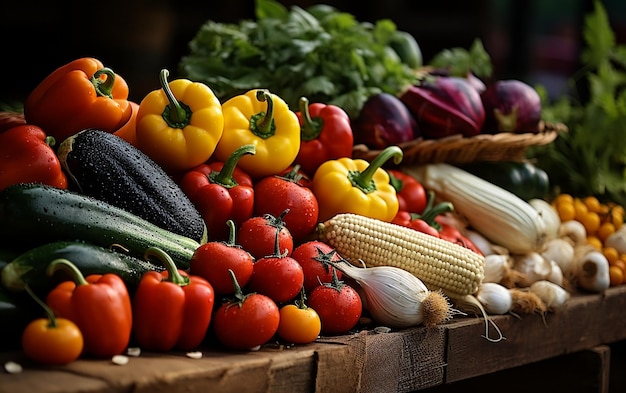 Wooden Table with Mixed Vegetables Farm Fresh Delight Generative By Ai