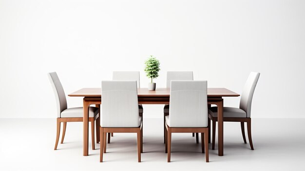 Photo a wooden table with a plant on it and a white chair with a plant on it