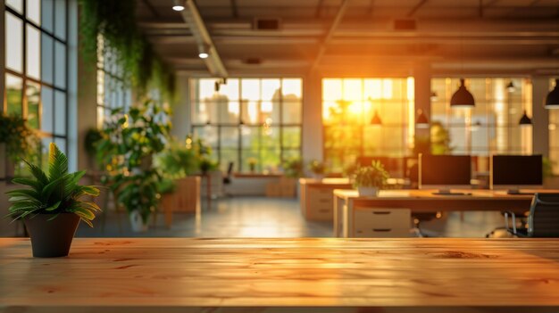 Wooden Table With Potted Plant