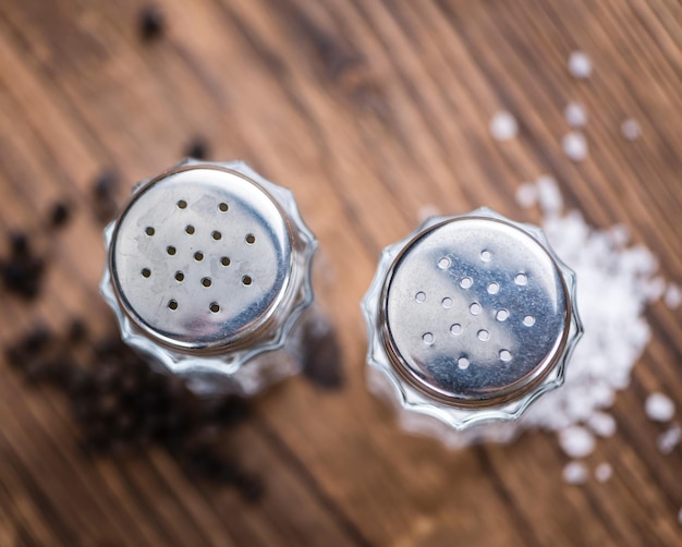 Wooden table with Salt and Pepper Shaker