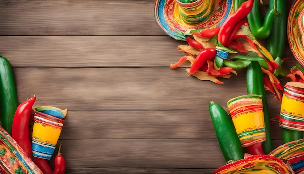 a wooden table with some vegetables and peppers on it