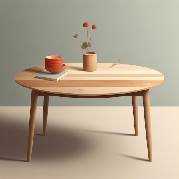 Photo a wooden table with a vase with flowers and a book on it