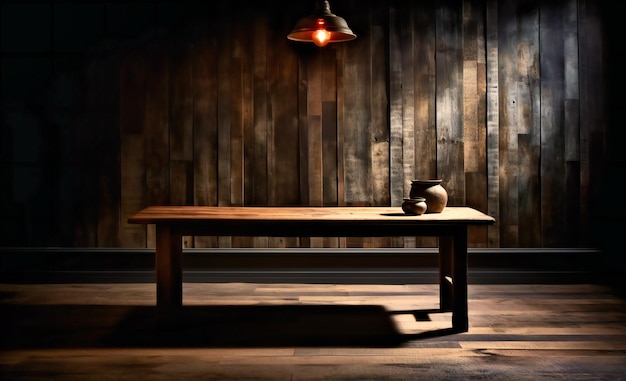 Wooden table behind the wooden wall