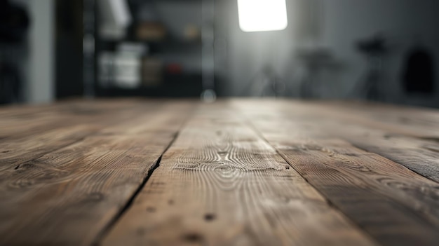 Wooden tabletop outoffocus studio professional lighting creative environment