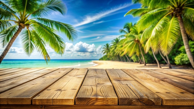 Wooden Tabletop Tropical Beach Background