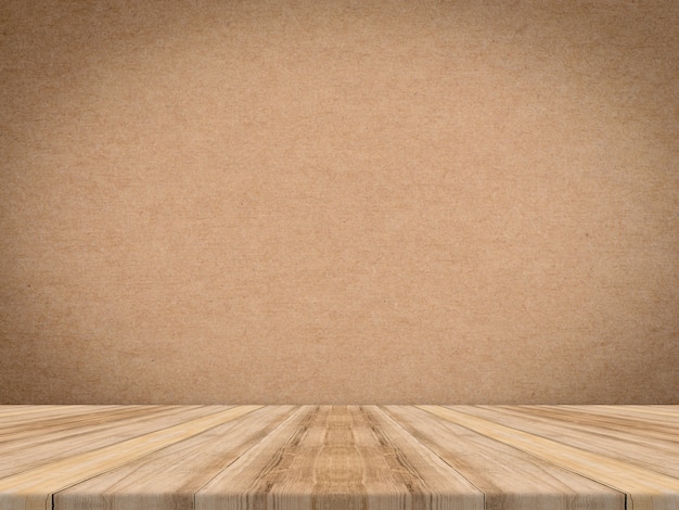 Wooden tabletop at tropical paper texture wall