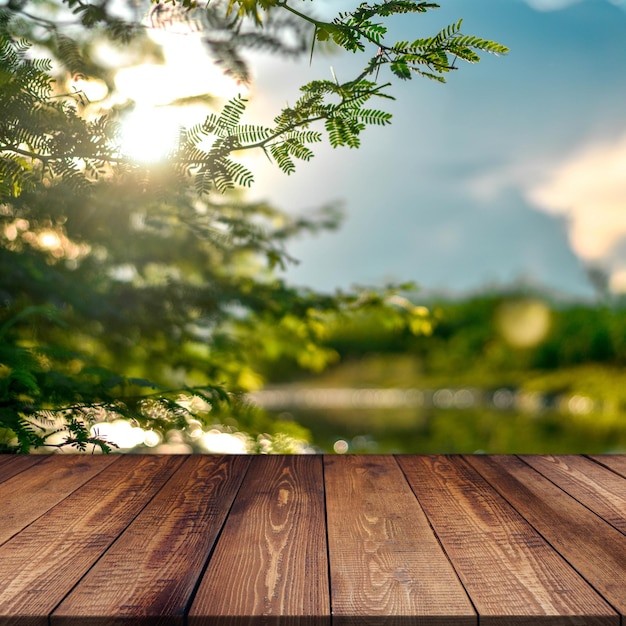 wooden tabletop with bokeh background