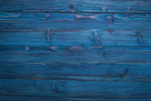 Wooden texture blue background Top view Copy space