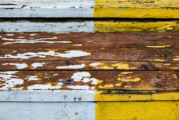 Wooden texture with peeling paint Closeup of old painted surface