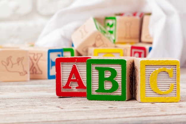 Wooden toy Blocks with the text: abc