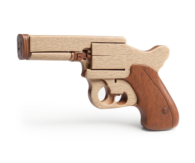 Wooden Toy Pistol on White Background