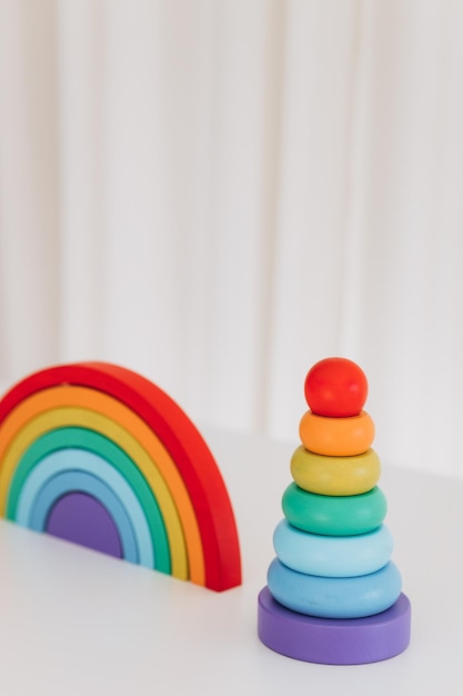 Wooden toys isolated on white background