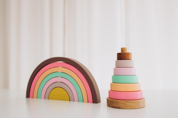 Wooden toys isolated on white background