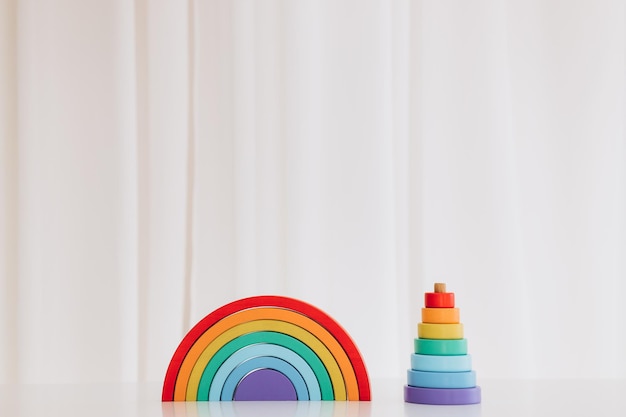 Wooden toys isolated on white background