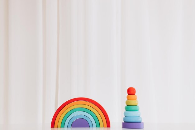 Wooden toys isolated on white background