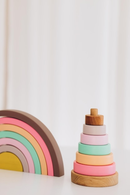 Wooden toys isolated on white background