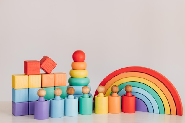 Wooden toys isolated on white background