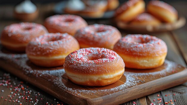 Wooden Tray With Powdered Sugar Donuts