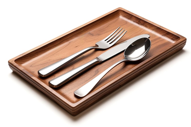 Wooden Tray A Wooden Tray With a Natural Rich Brown Color Sits Against a White Background