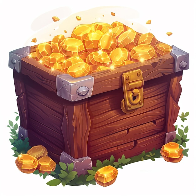 Photo a wooden treasure chest with gold coins on it