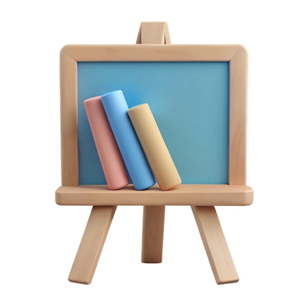 a wooden tv with a blue board with books on it