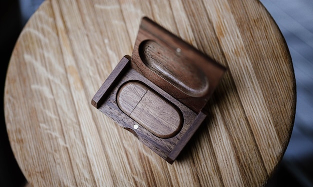 Wooden usb flash drive in a box of solid wood Handwork