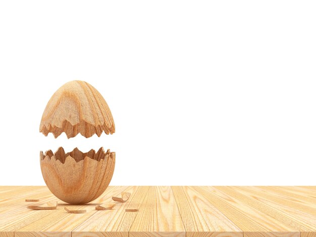 Wooden vertical empty broken Easter eggshell