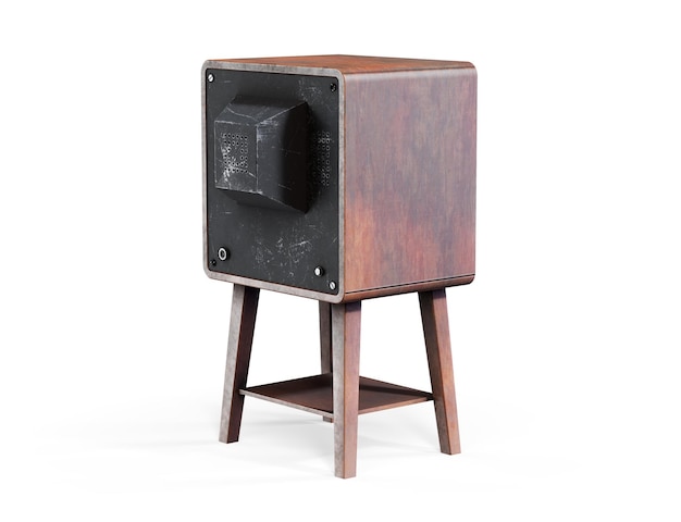 Wooden vintage TV set with legs studio shot